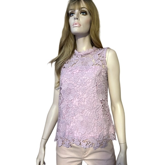 Nanette Lepore Fancy Blouse Embroidered Lace Lavender Sleeveless Bow Tie Detail - Picture 12 of 15
